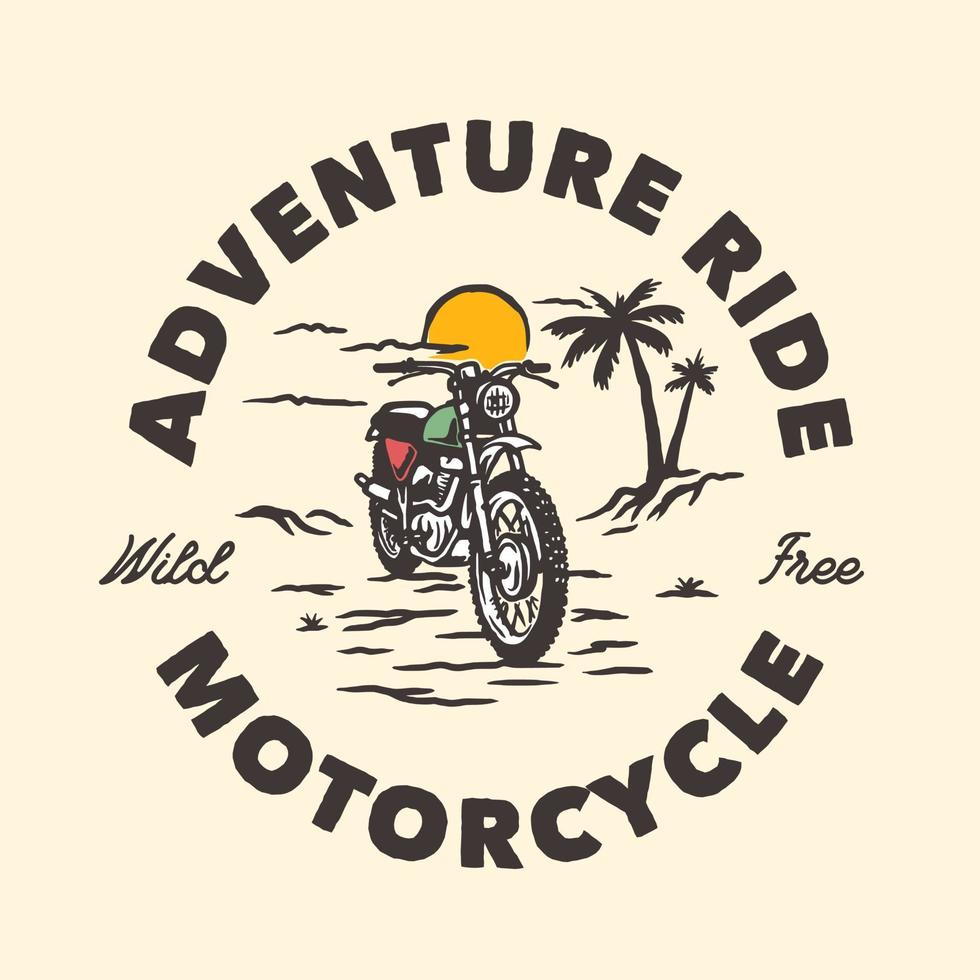 handritad vintage motorcykel surfing club logotyp etikett märke vektor