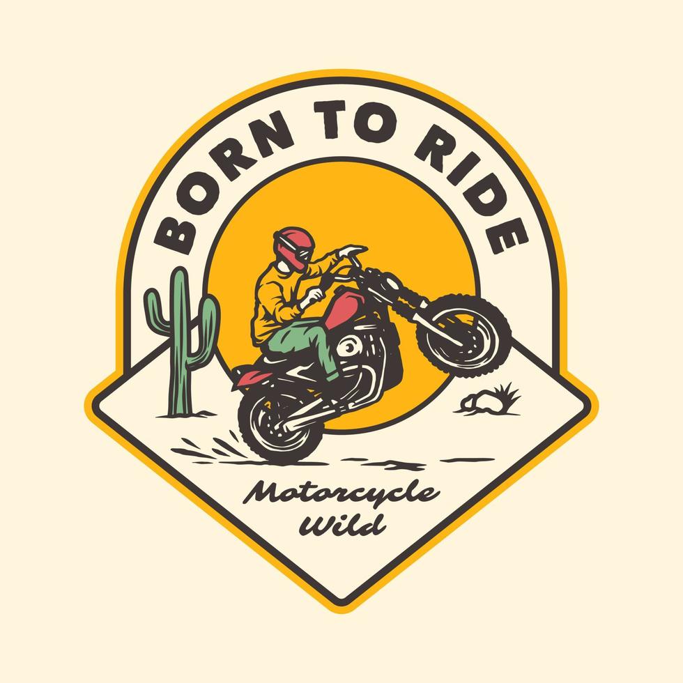 handgezeichnetes Vintage-Motorrad-Wildleben-Abenteuer-Logo-Label-Abzeichen vektor