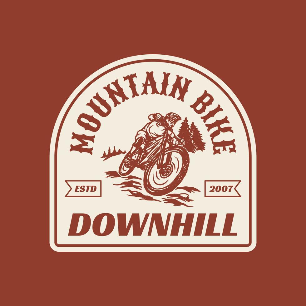 handritad downhill äventyr mountainbike logotyp etikett märke vektor