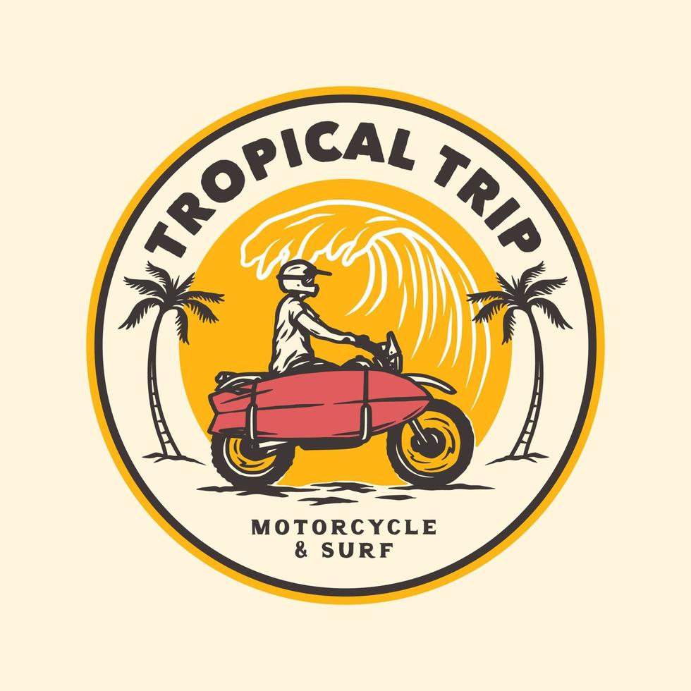 handritad vintage motorcykel surfing club logotyp etikett märke vektor