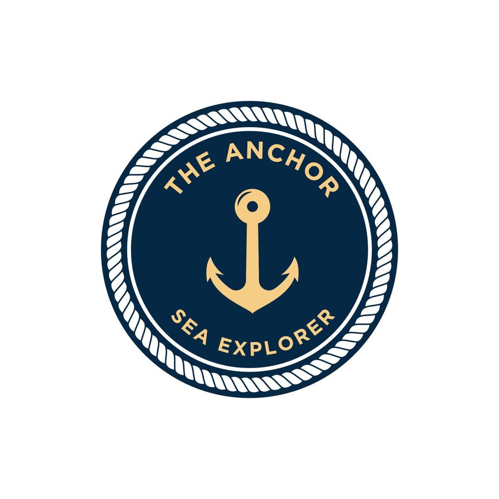 marina retro emblem logotyp med ankare och rep vektor