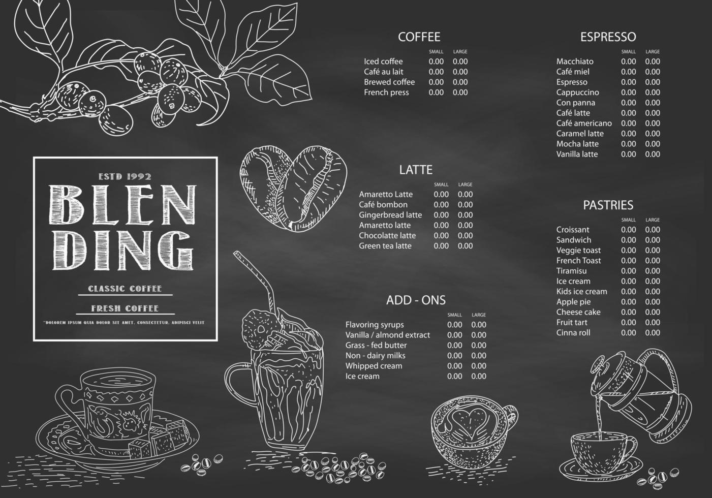 kaffeeillustration für plakat- oder menüvorlage. vektor