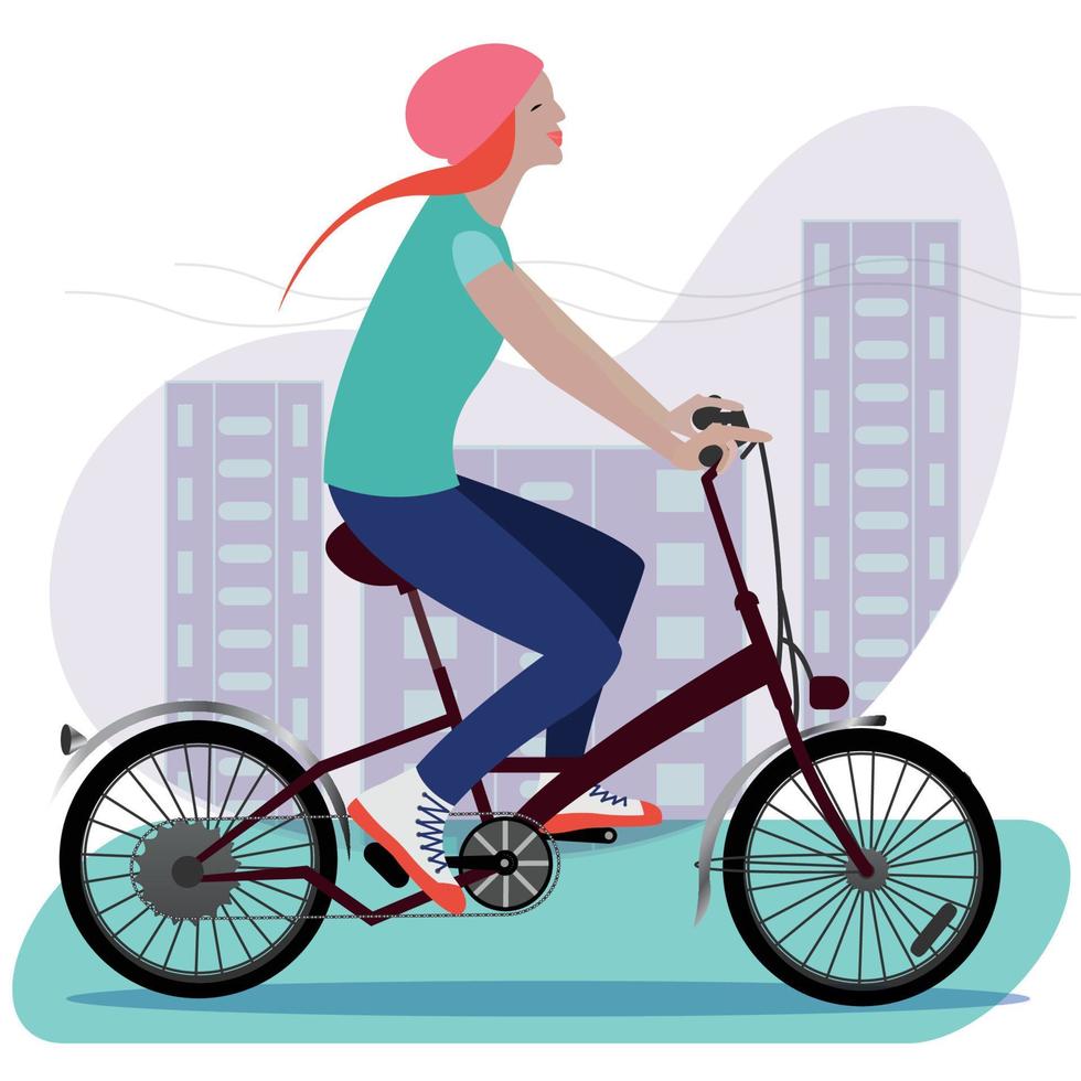 kvinna som cyklar i staden - vektor
