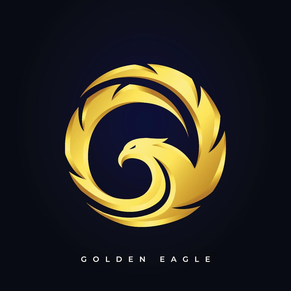 Golden Eagle Logo Design Vektor Vorlage Kreisform Emblem. heraldischer Falke Phoenix Hawk Vogel Logo Konzept Symbol für Luxusunternehmen.