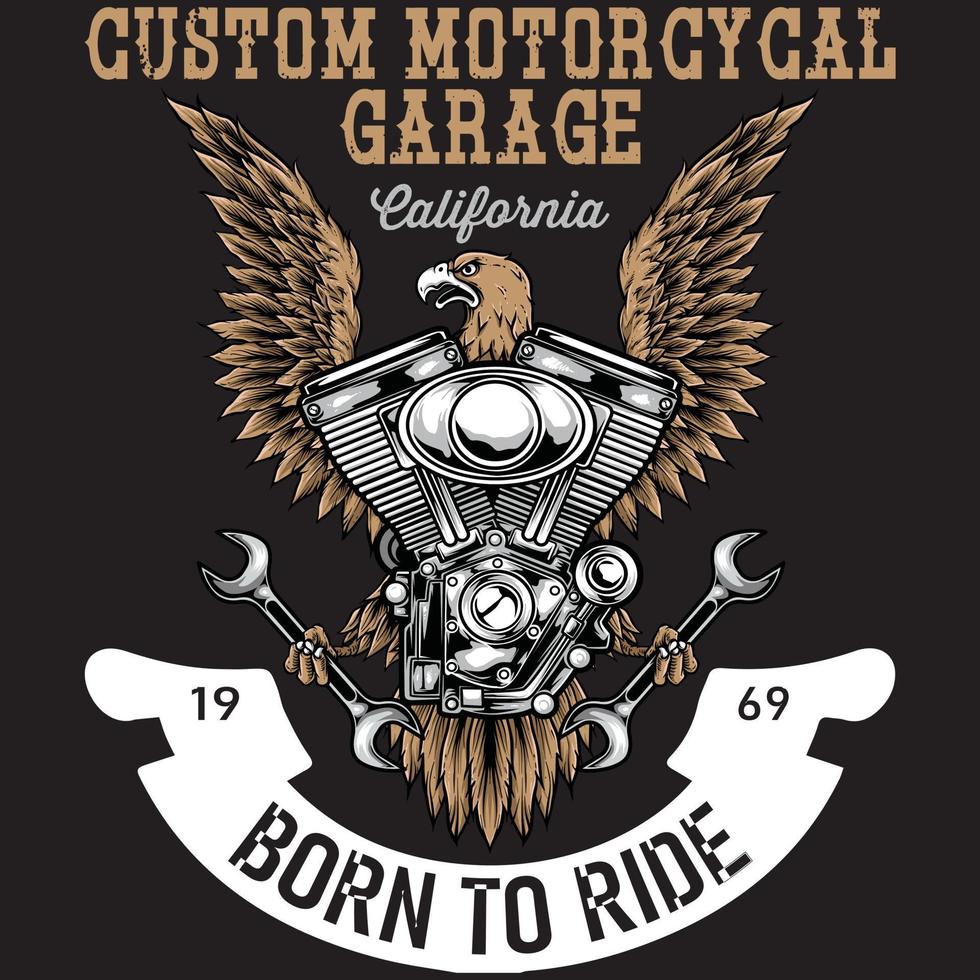 custom moto custom motorradgarage kalifornien born to ride illustration vektor