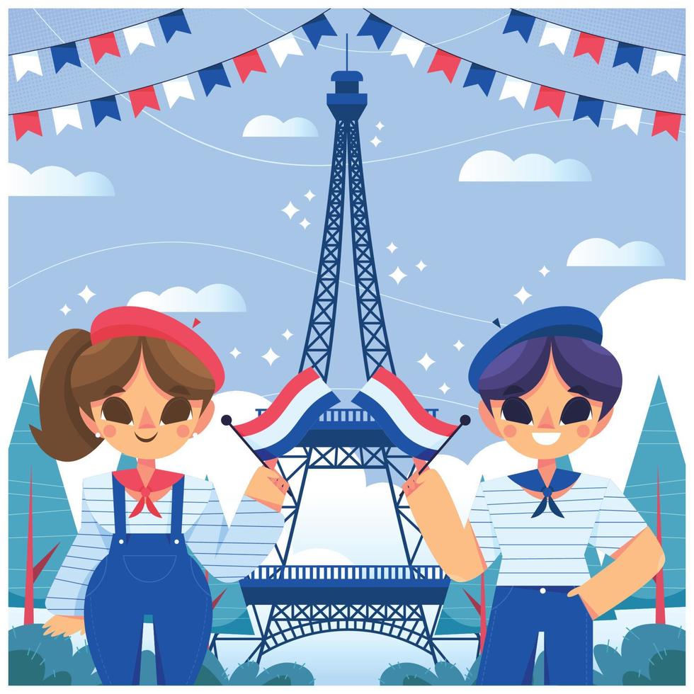 Französisches Paar feiert den Tag der Bastille vektor