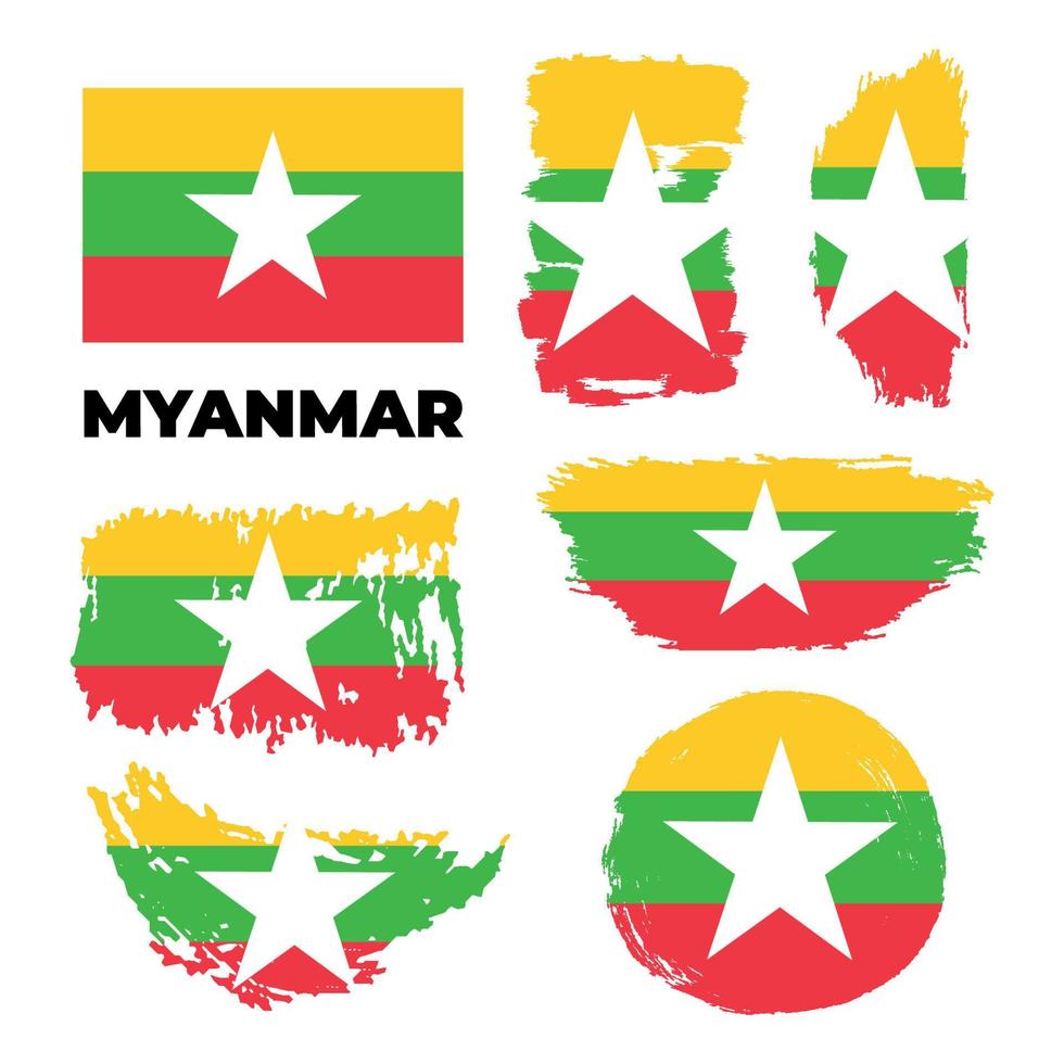 Flagge der Republik Myanmar in statischer Position und in Bewegung, im Wind flatternd in genauen Farben und Größen, auf weißem Hintergrund. Vektor-Illustration vektor