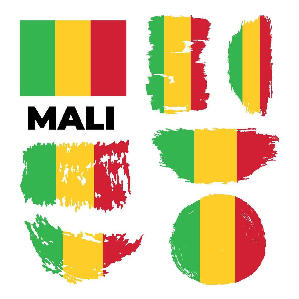 mali landets flagga. glad självständighetsdagen av mali bakgrund med grunge borste flagga illustration. vektor illustration