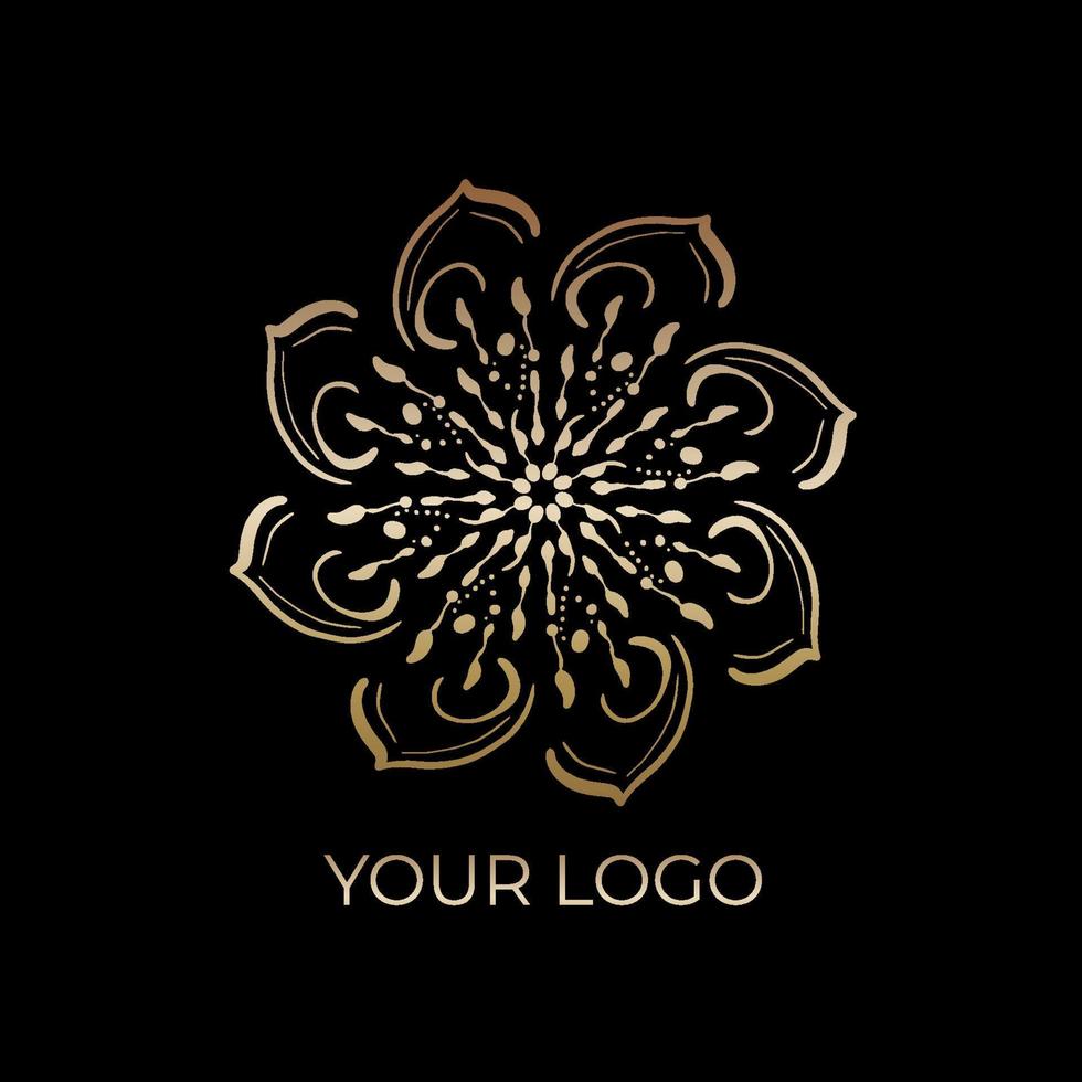 geometrisk guld logotyp mall. vektor guld arabiska dekorativa symbol på svart background.vector blomma mandala. vintage dekorativa element. vektor illustration