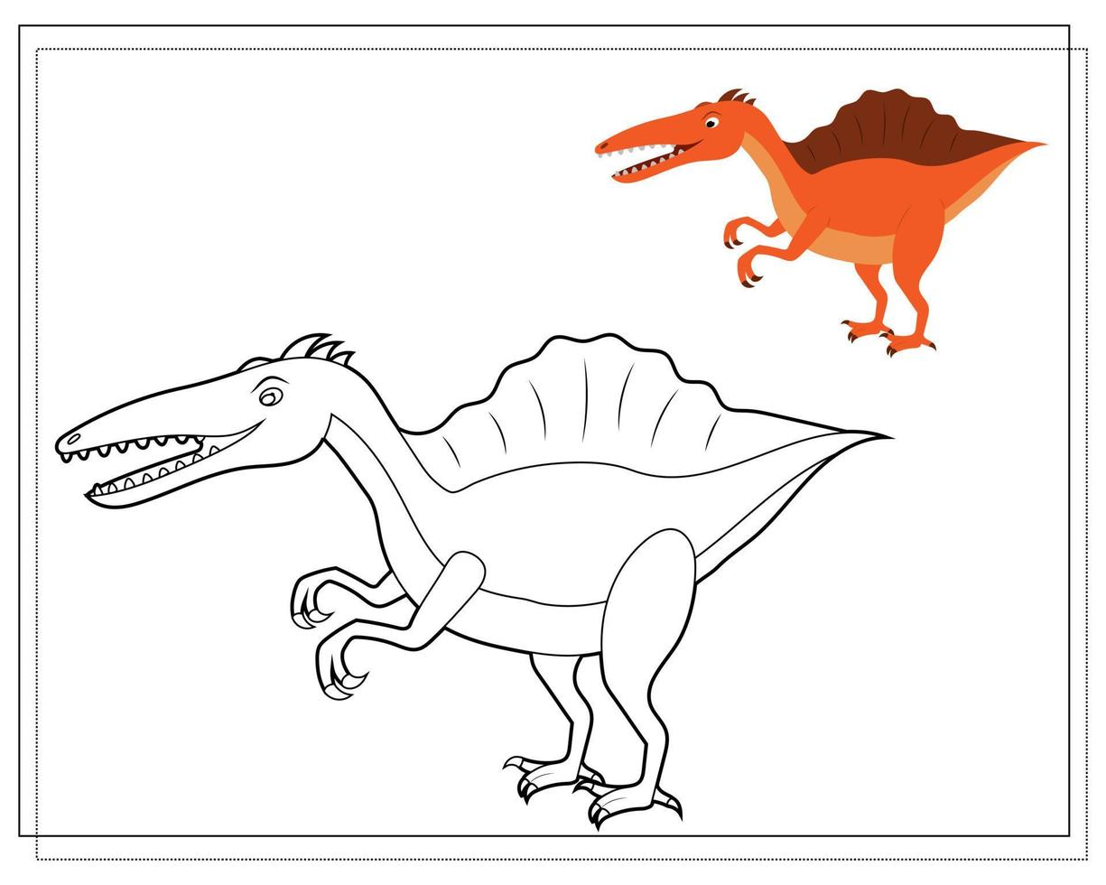 målarbok för barn, söt tecknad dinosaurie vektor