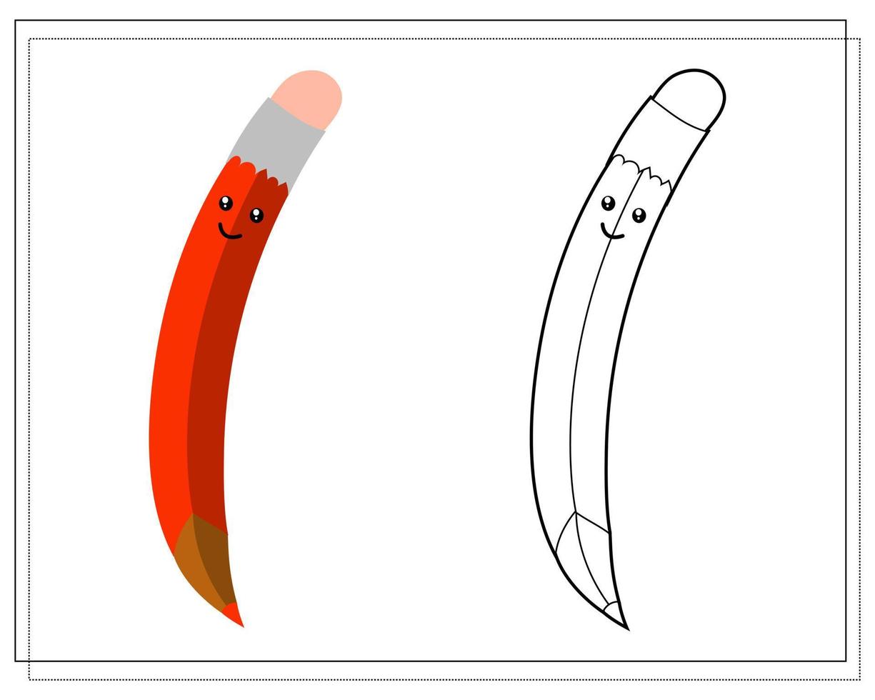 Malbuch für Kinder. Färben Sie einen niedlichen Cartoon-Bleistift basierend auf dem Muster vektor