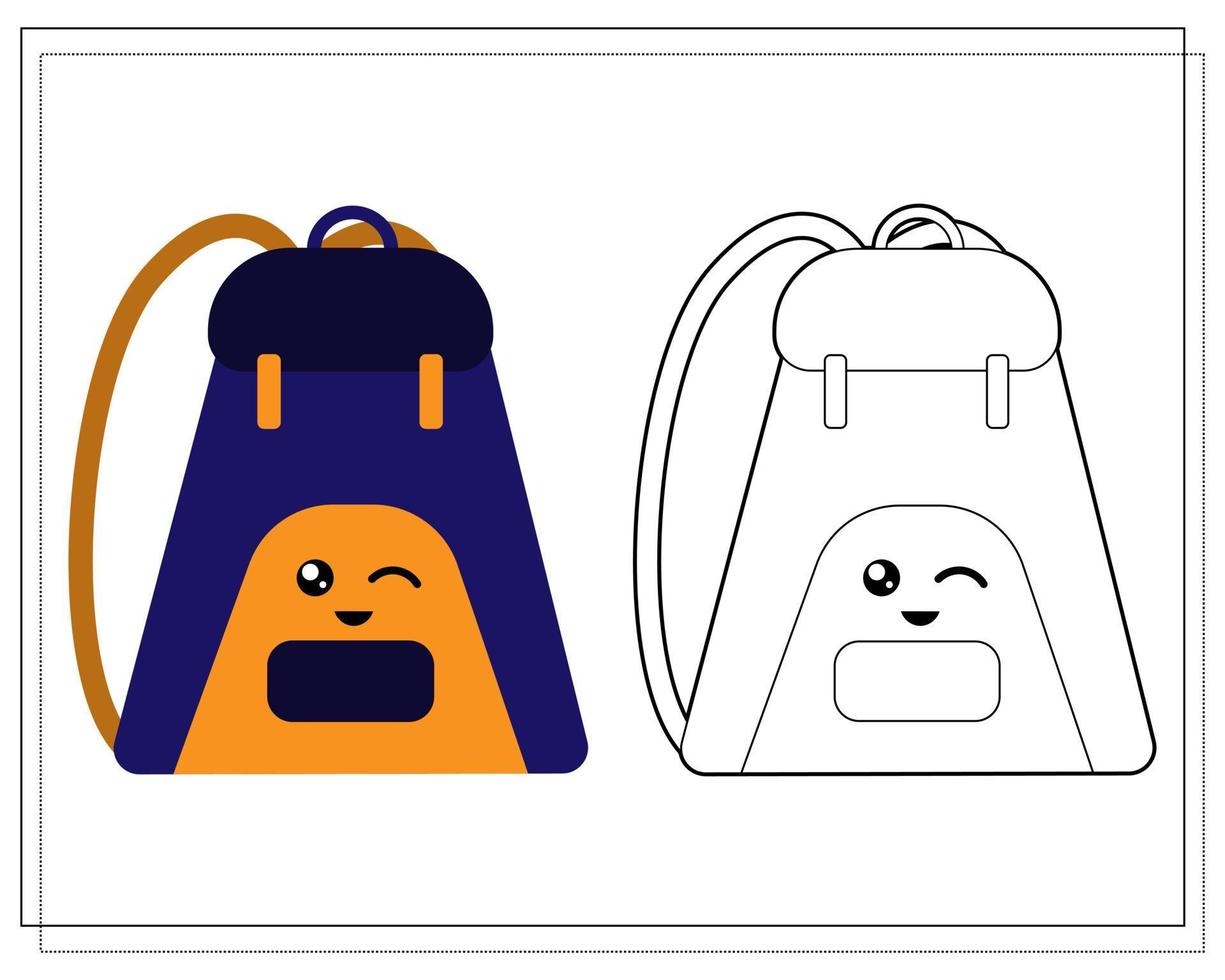 Malbuch für Kinder. Male einen niedlichen Cartoon-Schulrucksack nach dem Muster aus. vektor