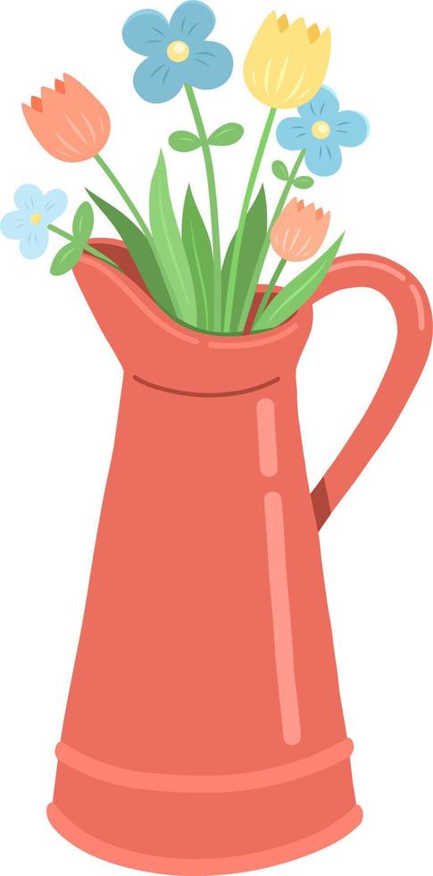 vattenkanna med blomma, växt, träd och grodd. vektor illustration för vykort och klistermärken