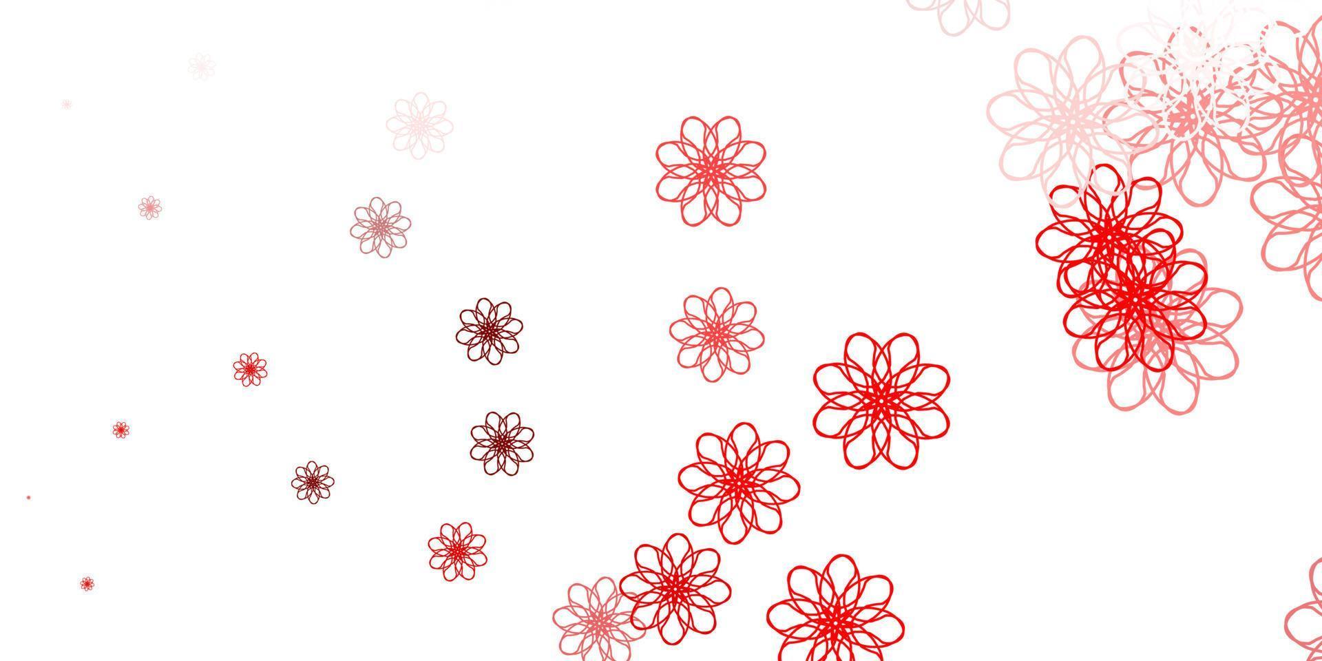 ljusröd, gul vektor doodle bakgrund med blommor.