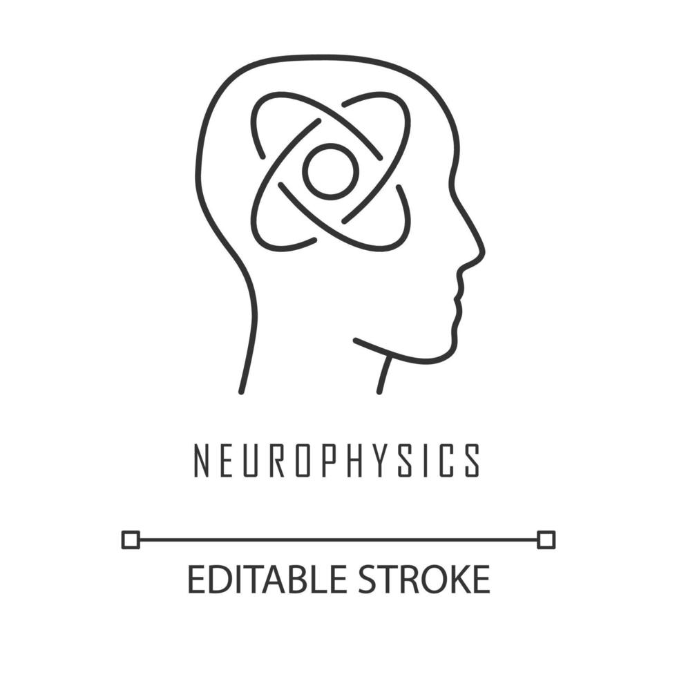 neurofysik linjär ikon. nervsystemet, mänsklig hjärna studerar. neurovetenskaplig forskning. kognitiv neurovetenskap. tunn linje illustration. kontur symbol. vektor isolerade konturritning. redigerbar linje