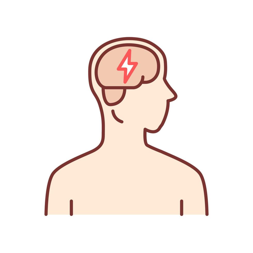 Farbsymbol für krankes Gehirn. Demenz, Schlaganfall. wundes menschliches Organ. ungesundes Nervensystem. kranker innerer Körperteil. Psychische Gesundheit. isolierte Vektorillustration vektor