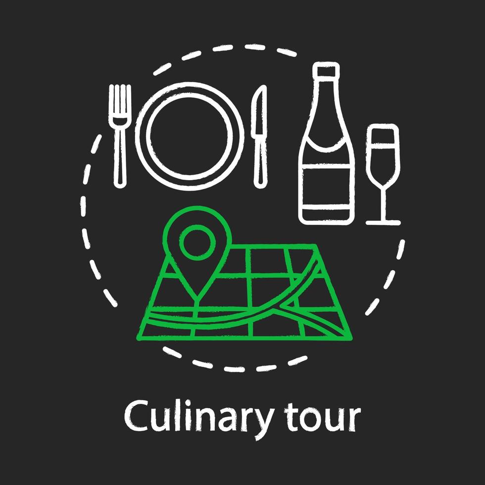 Symbol für das Kreidekonzept der kulinarischen Tour. reiseerlebnis idee. Küche des Auslands. nationale Gastronomie. Verkostung lokaler Gerichte. vektor isolierte tafelillustration