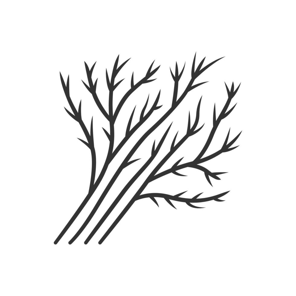 dill lämnar linjär ikon. jordbruksanläggning. krydda jordbruksanläggning. aromatiska örtblad. grönska. tunn linje illustration. kontur symbol. vektor isolerade konturritning. redigerbar linje