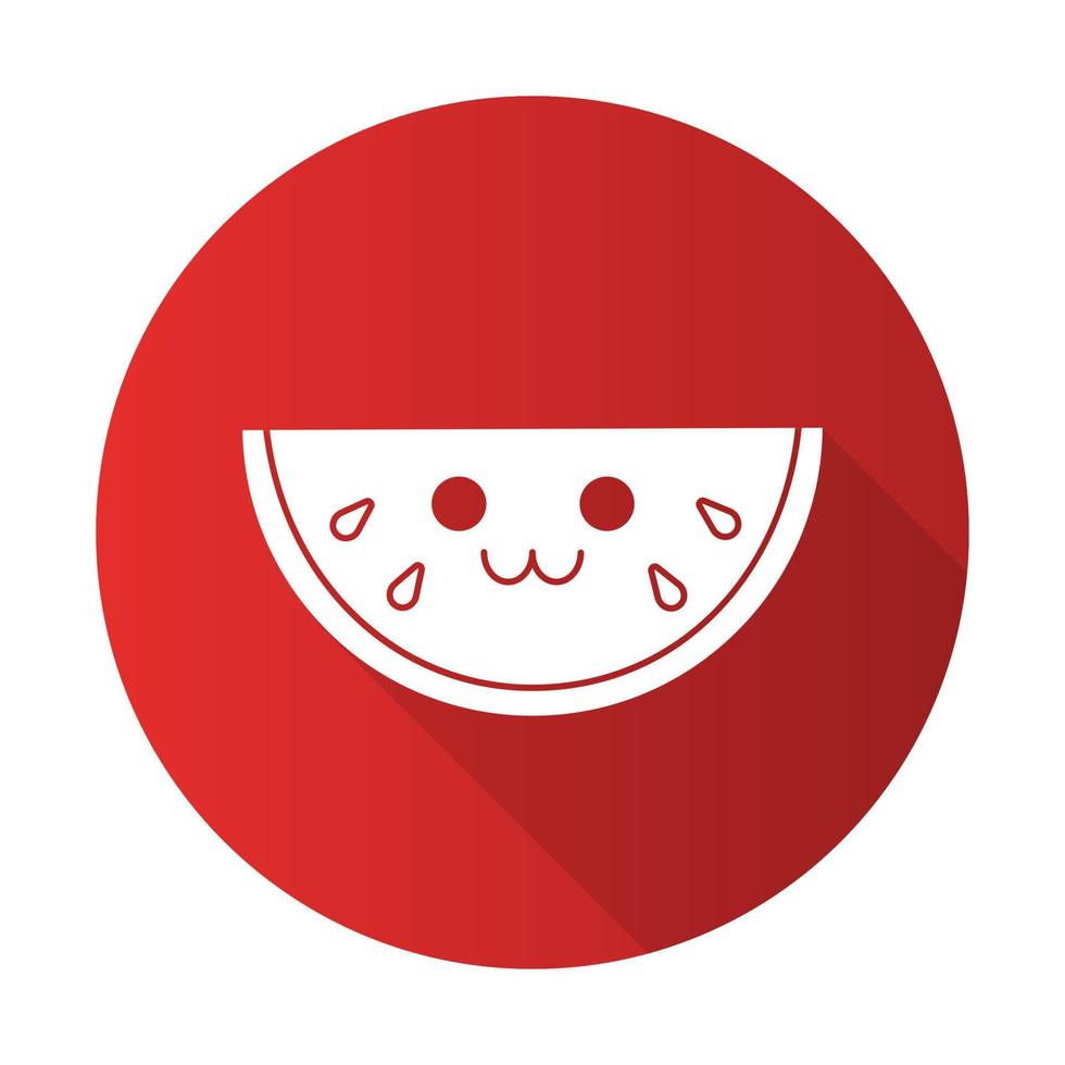 vattenmelon söt kawaii platt design lång skugga glyph karaktär. glad grönsak med leende ansikte. rolig emoji, uttryckssymbol. vektor isolerade siluett illustration