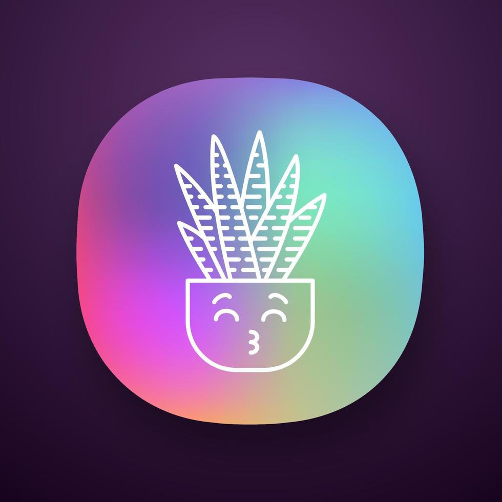 Zebra-Kaktus-App-Symbol. Kaktus mit Kussgesicht. glückliche haworthia-kakteen im topf. kleine Sukkulente mit lächelnden Augen. ui ux-benutzeroberfläche. Web- oder mobile Anwendung. vektor isolierte illustration