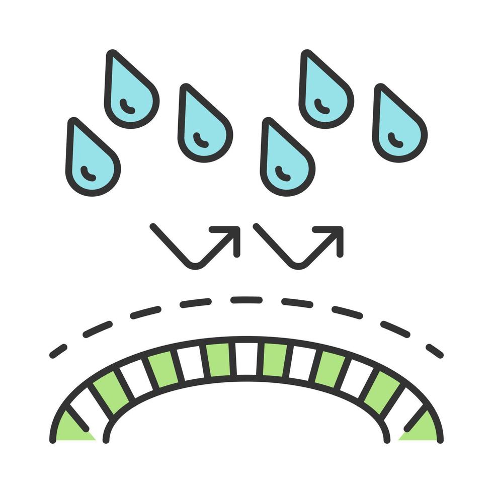 vattentätt material färgikon. vattentålig yta. regntät, hydrofob teknologi. vattentät fuktspärr. vätskeskydd. ogenomträngligt material. isolerade vektor illustration