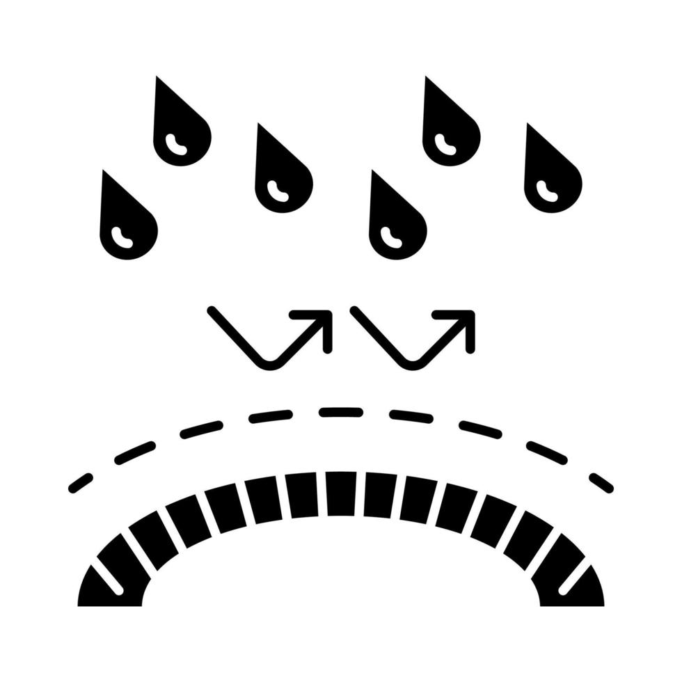 Glyphen-Symbol für wasserdichtes Material. wasserabweisende Oberfläche. regendichte Membran. hydrophobe Technologie. wasserdichte Barriere. Silhouettensymbol. negativer Raum. vektor isolierte illustration