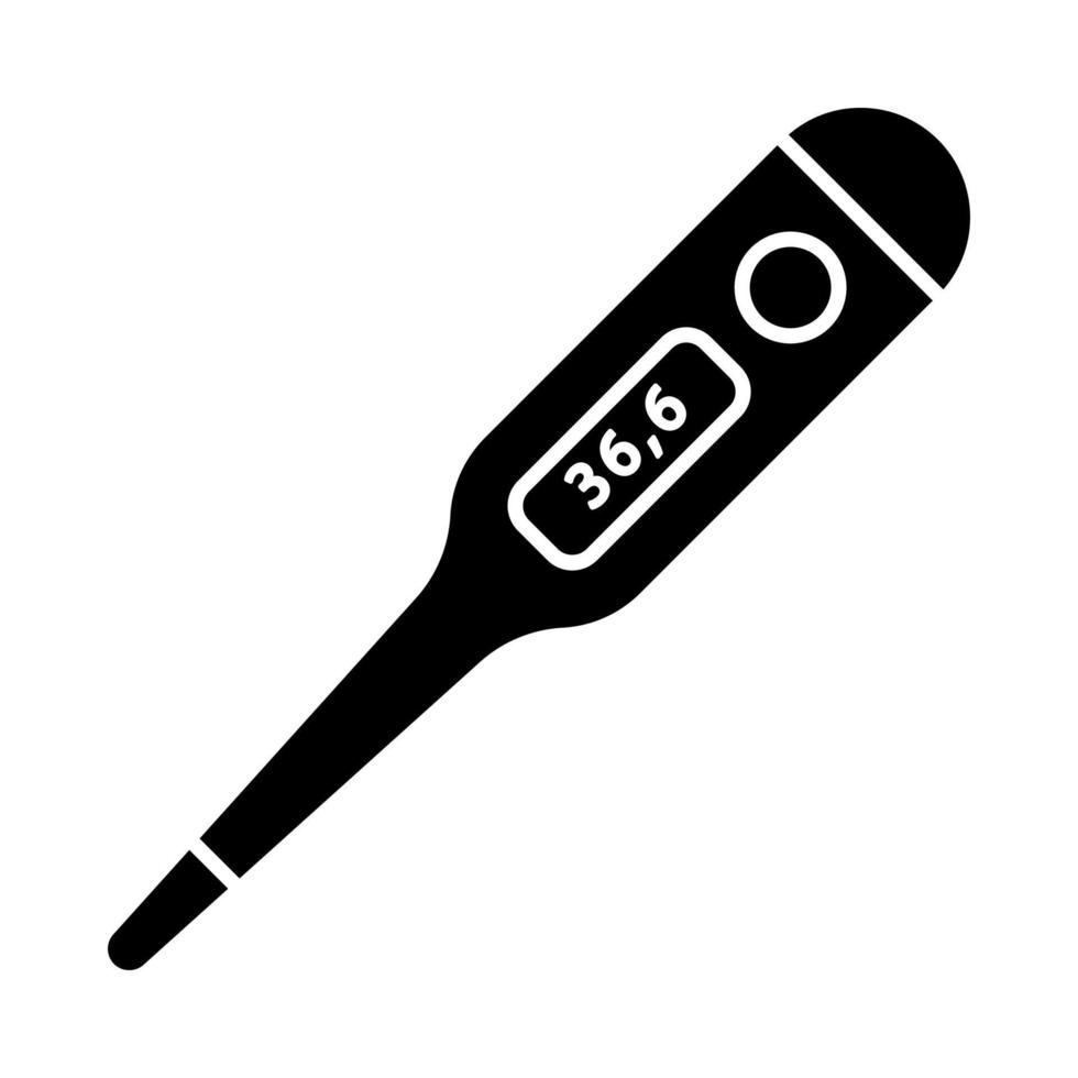 axillär digital termometer glyfikon. kroppstemperaturmätning. elektronisk termometer med normal temperatur. medicinsk utrustning. siluett symbol. negativt utrymme. vektor isolerade illustration