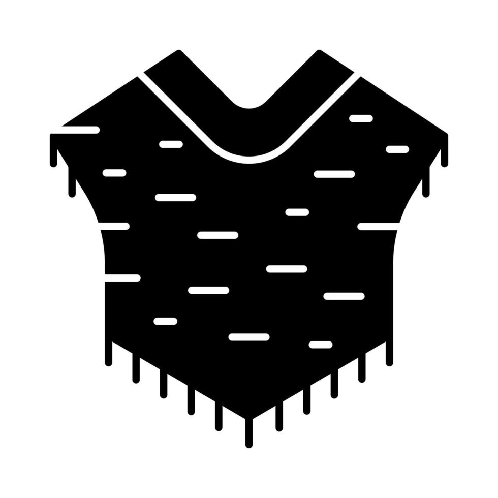 Poncho-Glyphe-Symbol. südamerikanische traditionelle kleidung. Umhang aus Wolle mit Fransen. Silhouettensymbol. negativer Raum. vektor isolierte illustration