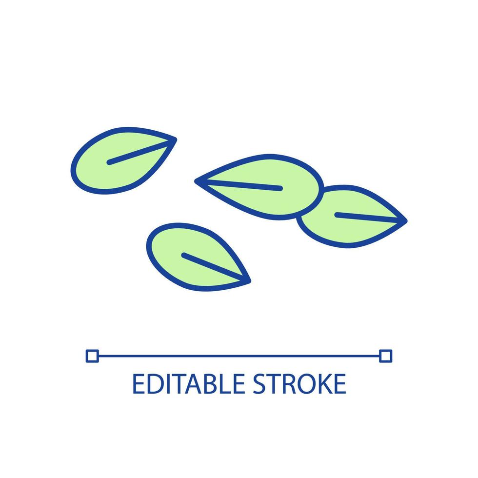 gröna bladgrönsaker rgb färgikon. ätbara växtblad. hälsosam näring. vitaminer och mineraler i maten. isolerade vektor illustration. enkel fylld linjeritning. redigerbar linje. arial teckensnitt som används