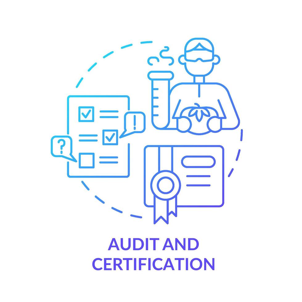 revision och certifiering blå gradient koncept ikon. testtjänst abstrakt idé tunn linje illustration. inspektion och verifiering. isolerade konturritning. otaliga pro-bold teckensnitt som används vektor