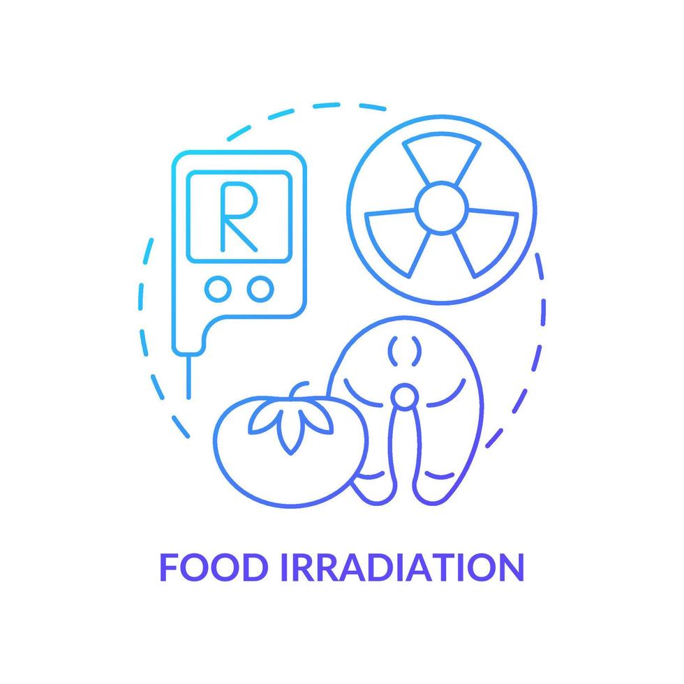 Symbol für das Konzept der Lebensmittelbestrahlung mit blauem Farbverlauf. analysedienst abstrakte idee dünne linie illustration. Produkt ionisierender Strahlung aussetzen. isolierte Umrisszeichnung. Unzählige pro-fette Schriftarten werden verwendet vektor