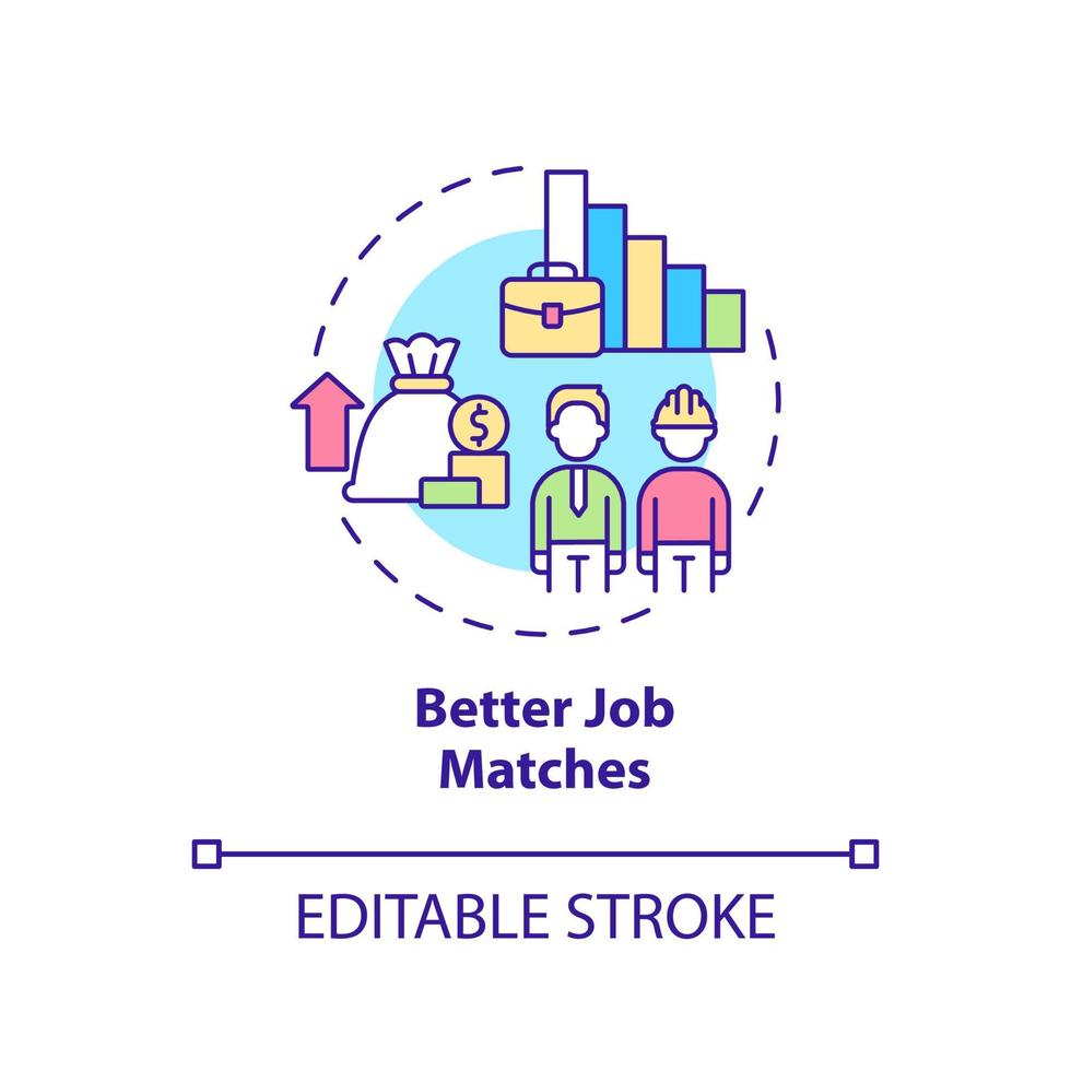 Besserer Job passt zum Konzept-Symbol. legalisierung nicht autorisierter einwanderer positive auswirkungen abstrakte idee dünne linie illustration. isolierte Umrisszeichnung. editierbarer Strich. Arial, unzählige pro-fette Schriftarten verwendet vektor