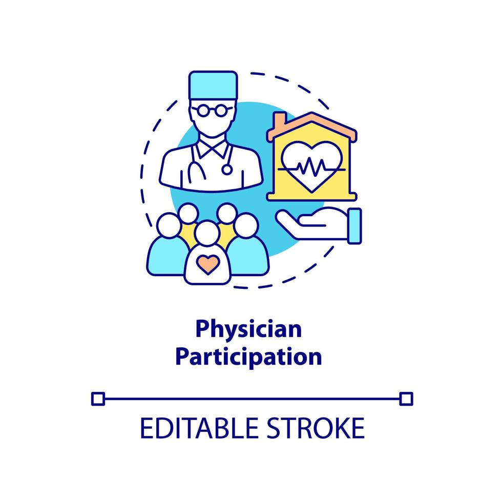 Symbol für das Konzept der Arztbeteiligung. Therapeutenberatung. Hospizpflege abstrakte Idee dünne Linie Illustration. isolierte Umrisszeichnung. editierbarer Strich. Arial, unzählige pro-fette Schriftarten verwendet vektor