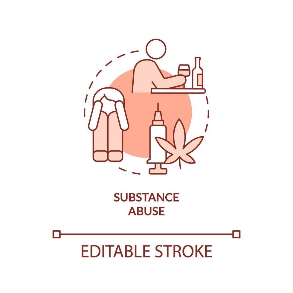 Symbol für das Konzept des Drogenmissbrauchs aus Terrakotta. Erwachsene mit Seifenlauge abstrakte Idee dünne Linie Illustration. raue Kindheit. isolierte Umrisszeichnung. editierbarer Strich. Arial, unzählige pro-fette Schriftarten verwendet vektor