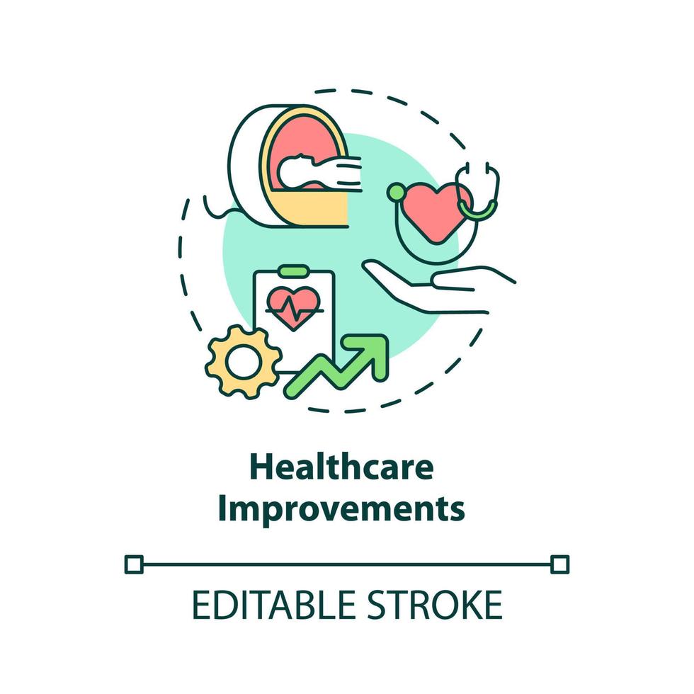 Symbol für das Konzept der Verbesserungen im Gesundheitswesen. ländliche elektrifizierung wirtschaftliche vorteile abstrakte idee dünne linie illustration. isolierte Umrisszeichnung. editierbarer Strich. Roboto-Medium, unzählige pro-fette Schriftarten verwendet vektor