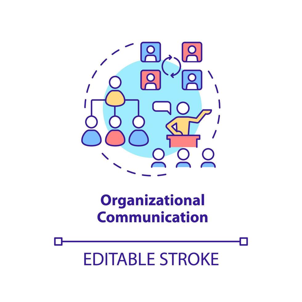 Symbol für das Konzept der organisatorischen Kommunikation. Geschäftsgespräch Art abstrakte Idee dünne Linie Illustration. Teambesprechung. isolierte Umrisszeichnung. editierbarer Strich. Arial, unzählige pro-fette Schriftarten verwendet vektor