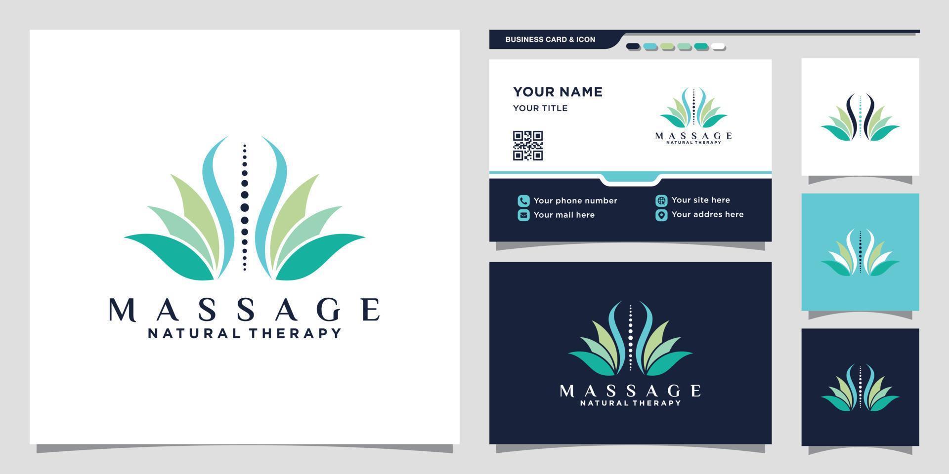 massagetherapie-logo mit kreativem konzept und visitenkartendesign premium-vektor vektor