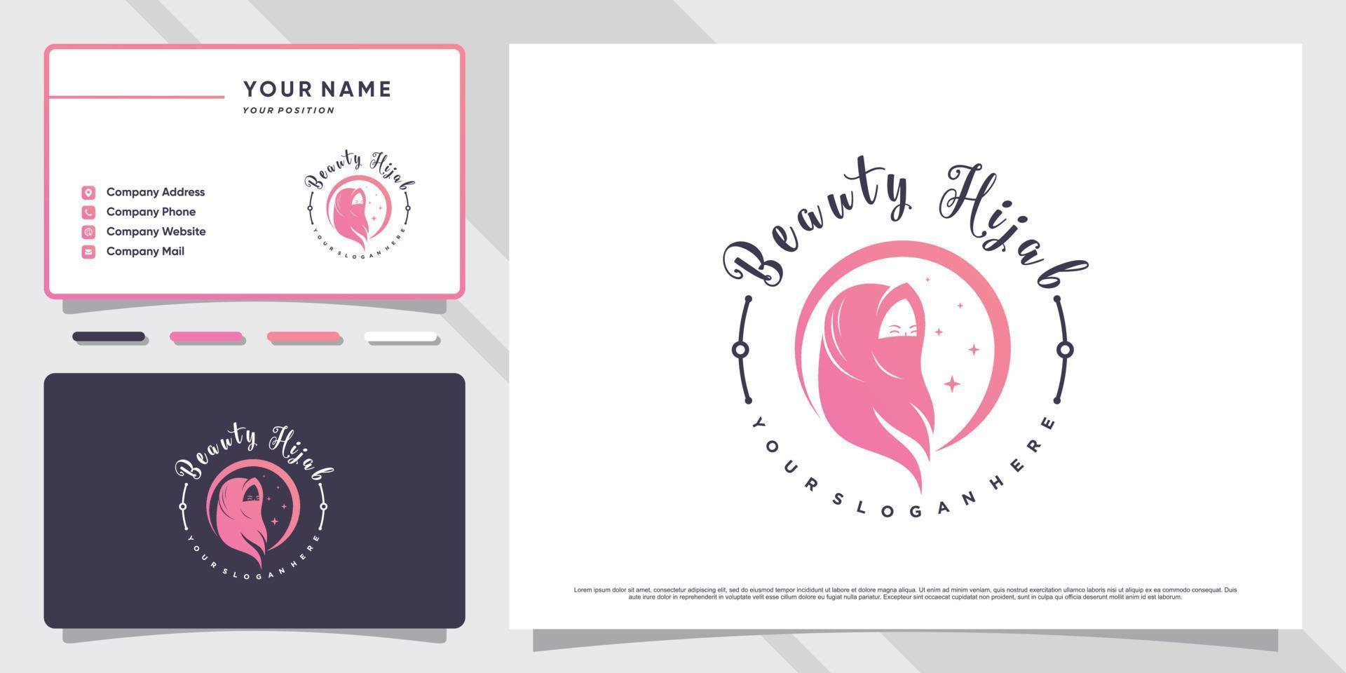 Beauty-Hijab-Frauen-Logo-Design mit einzigartigem Konzept und Visitenkarten-Design Premium-Vektor vektor