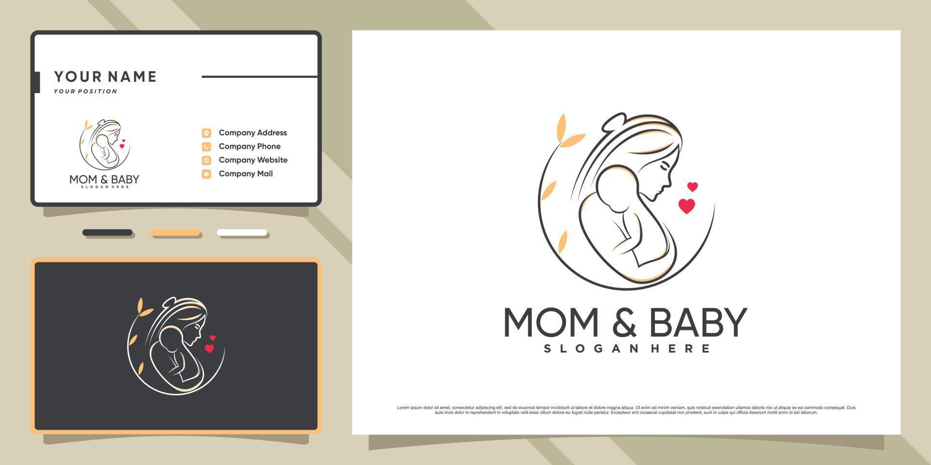 mamma och baby logotyp med kreativa element och visitkort design premium vektor