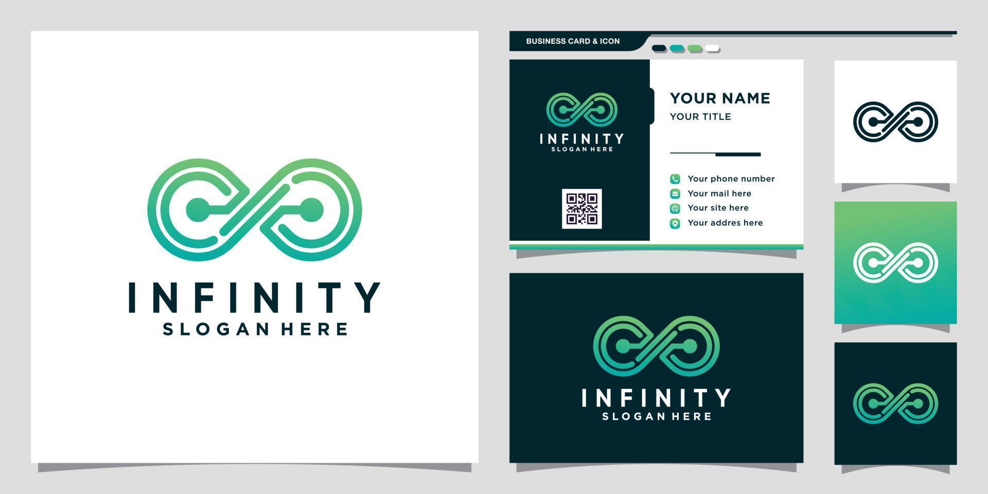 Infinity-Logo-Design-Technologie mit Linienkunststil und Visitenkarten-Design-Premium-Vektor vektor