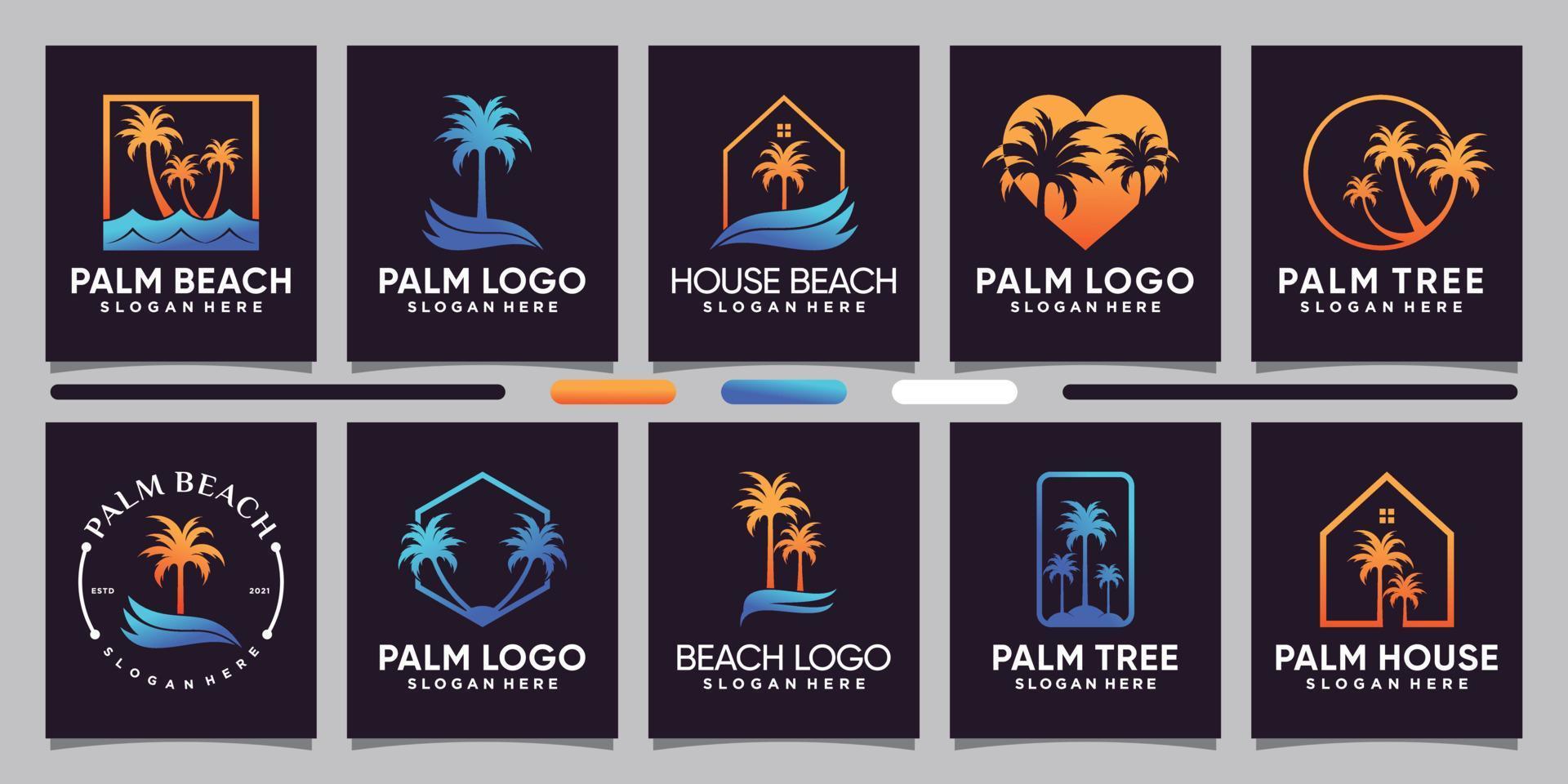 set bündel von palm-logo-design-inspiration, illustration mit strichzeichnungen und negativem raumkonzept premium-vektor vektor