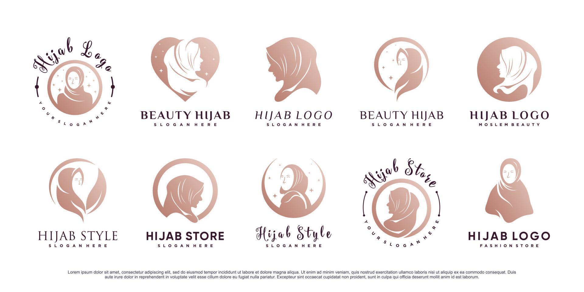 set bündel von muslimischen frauen logo design mit hijab premium vektor