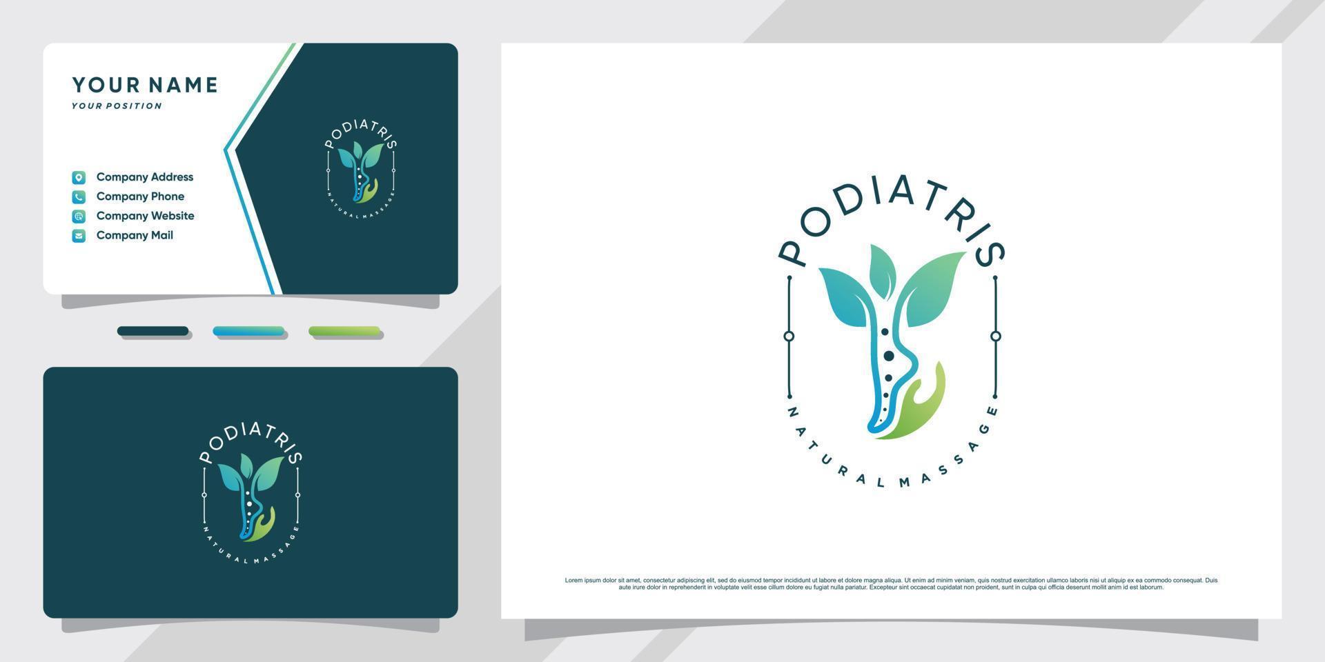 podiatris massage logotyp med modernt unikt koncept och visitkort design premium vektor