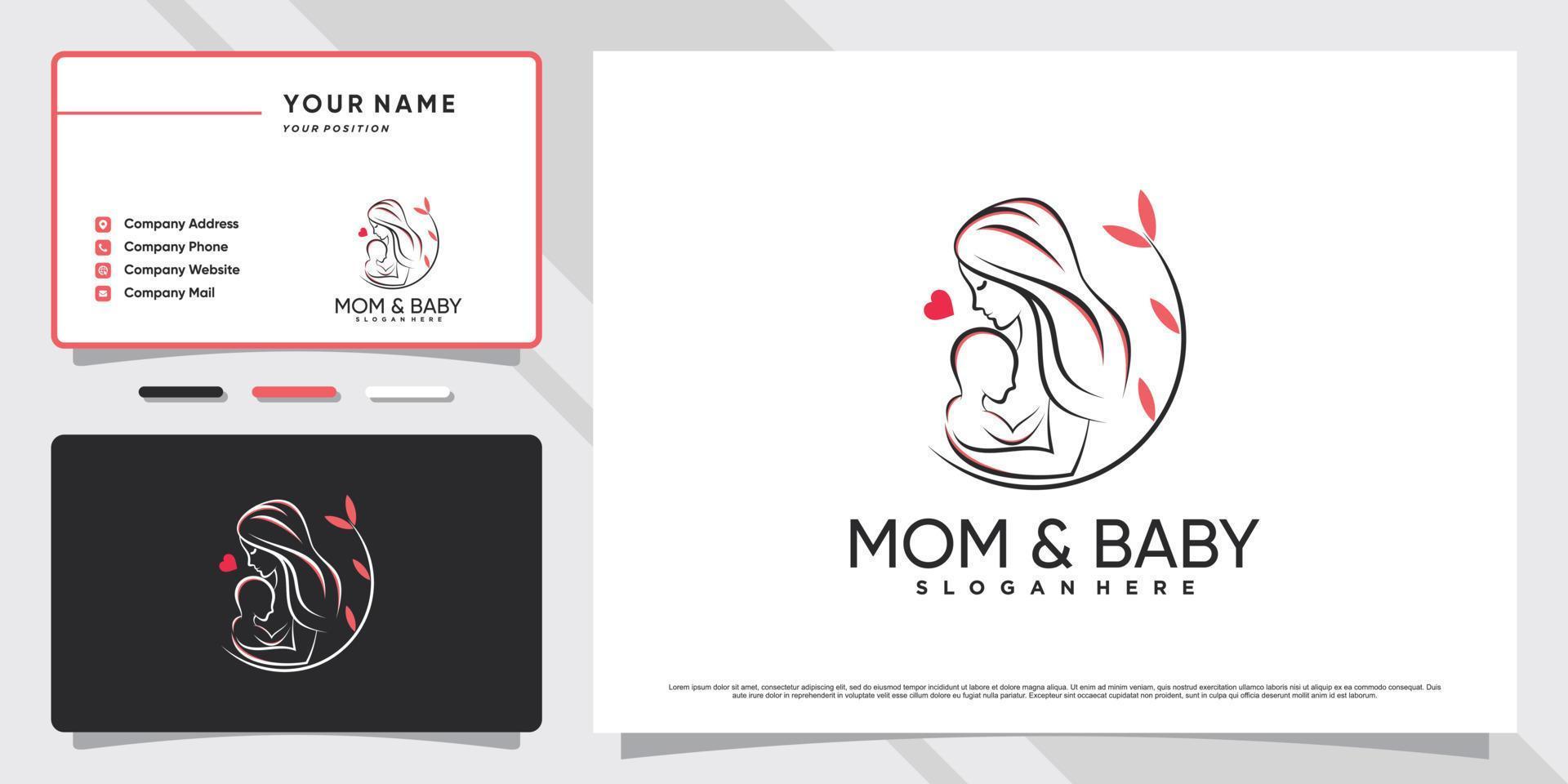 mamma och baby logotyp med kreativa element och visitkort design premium vektor