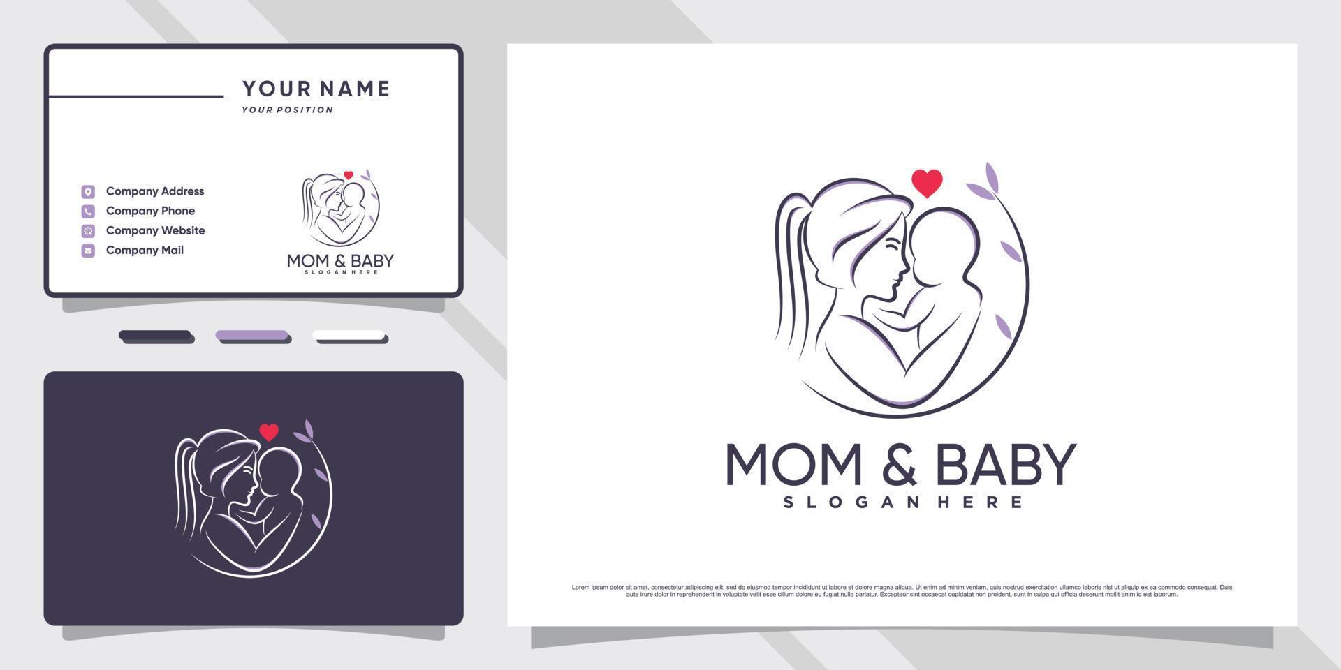 mama- und babylogo mit kreativem element und visitenkartendesign premium-vektor vektor