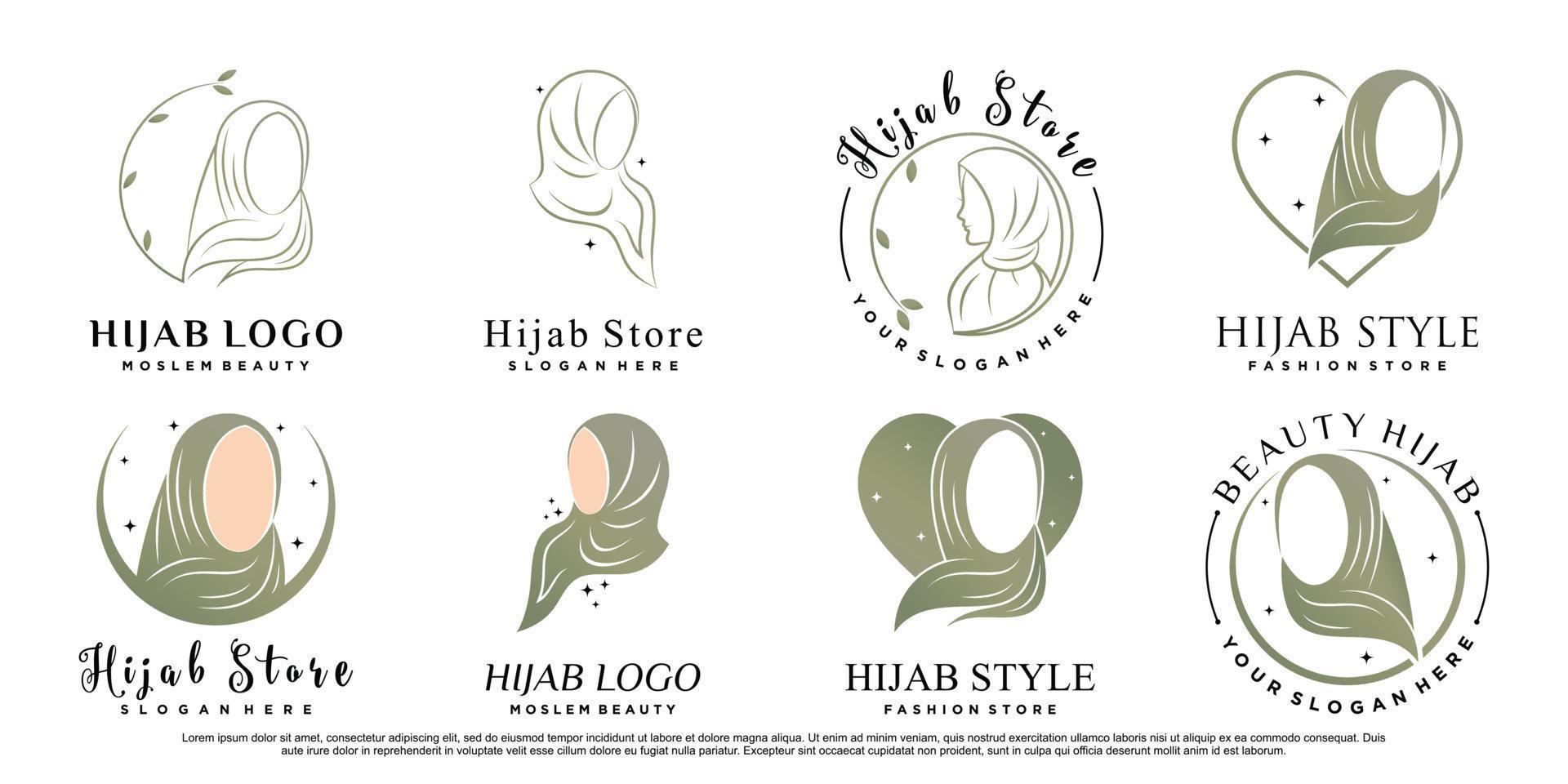 satz des moslemischen logos der schönheitsfrau, das hijab-prämienvektor trägt vektor