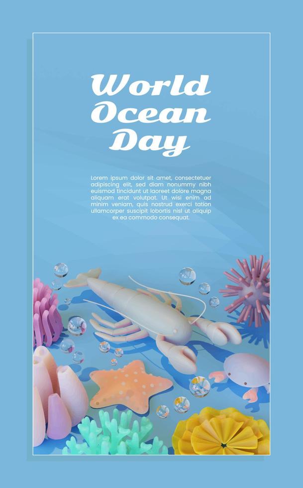 World Ocean Day affischmall med hummer 3d-illustration vektor