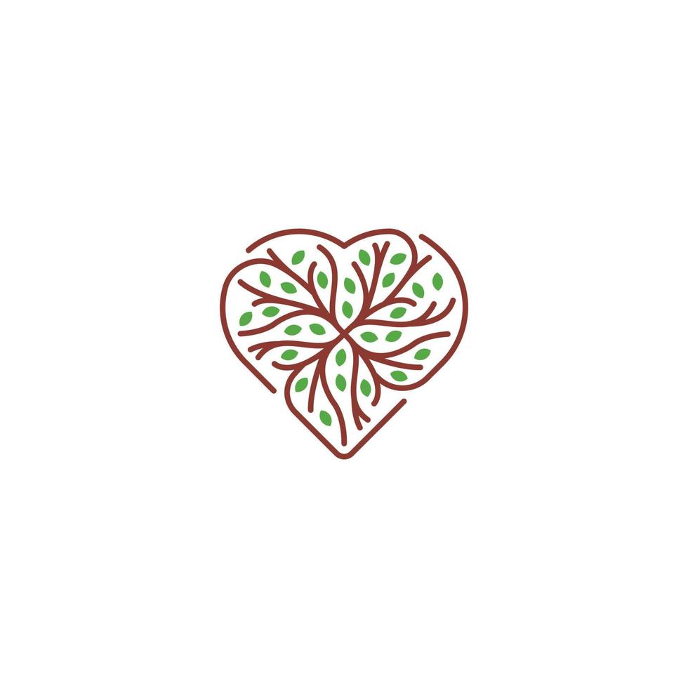 kärleksträd, naturhjärta, löv, kvist, rot. vektor ikon logotyp mall