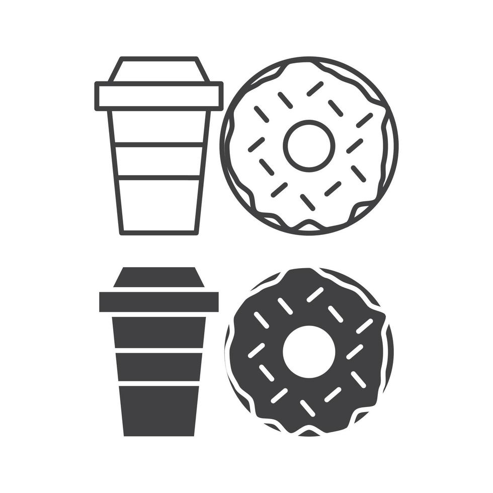 Kaffeetasse und Donuts, beste Kombination lecker. Vektor-Icon-Gliederungsvorlage vektor