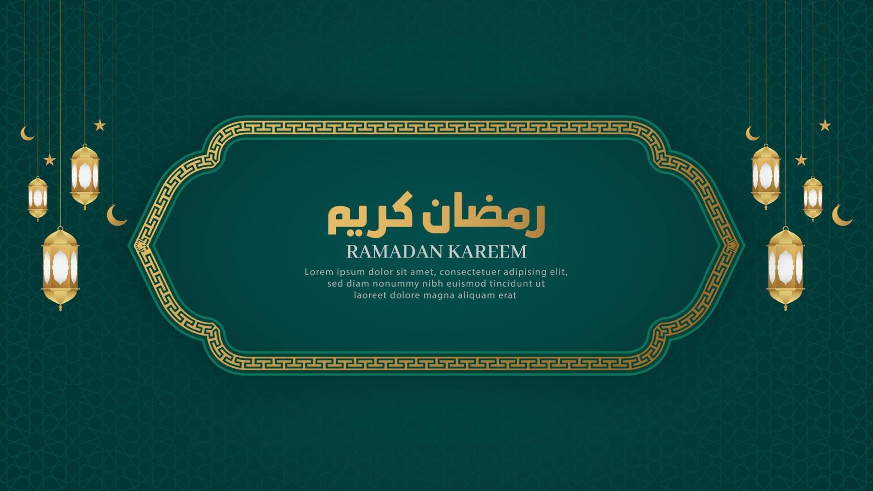 ramadan kareem islamischer arabischer grüner luxushintergrund mit geometrischem muster und schönen laternen vektor
